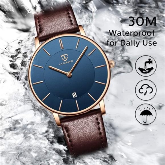 Mens Watch Minimalist Fashion Simple Wrist Watch Men Analog Date w Leather Strap - Picture 6 of 6